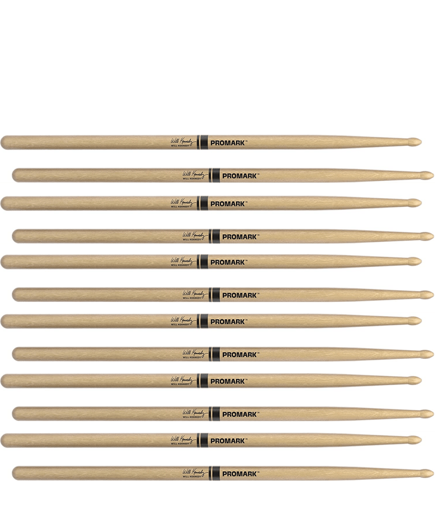 6 PACK ProMark Will Kennedy Hickory Drumsticks, Wood Tip