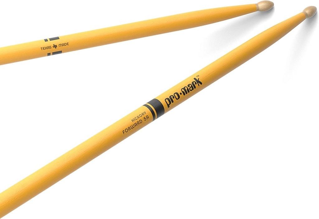 ProMark Classic Forward 5A Painted Yellow Hickory Drumsticks, Oval Wood Tip, One Pair