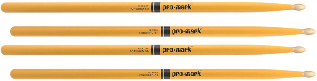 2 PACK ProMark Classic Forward 5A Painted Yellow Hickory Drumsticks, Oval Wood Tip