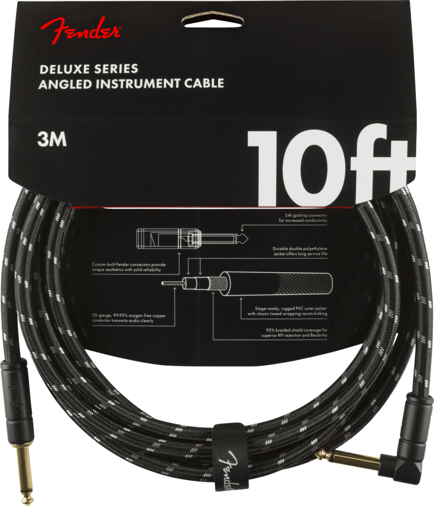 Fender 0990820090 Deluxe Series Straight to Right Angle Instrument Cable - 10 foot Black Tweed