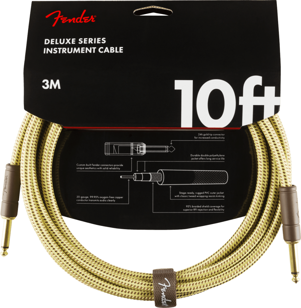 Fender 0990820090 Deluxe Series Straight to Right Angle Instrument Cable - 10 foot Black Tweed