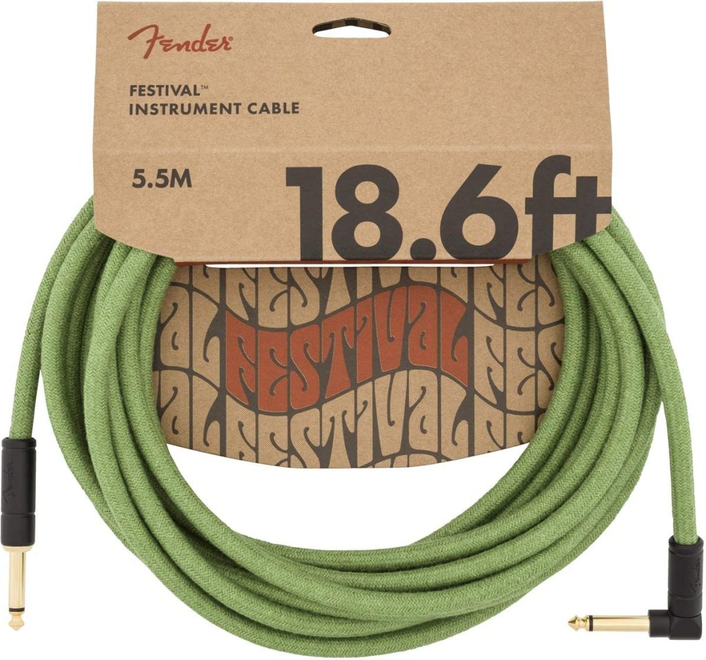 Fender 0990918062 Festival Hemp Straight to Right Angle Instrument Cable - 18.6 foot Green