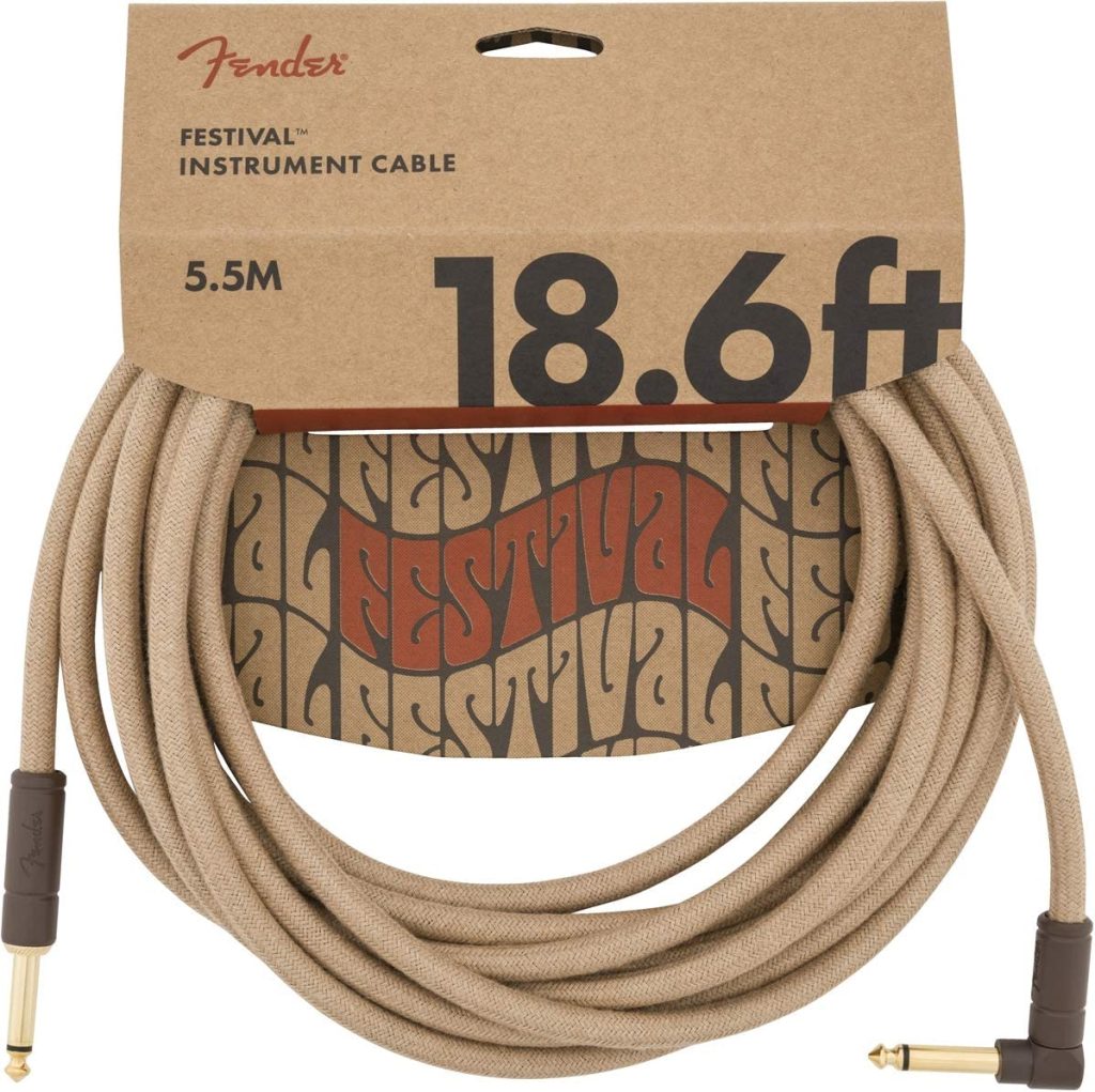 Fender 0990918021 Festival Hemp Straight to Right Angle Instrument Cable - 18.6 foot Natural