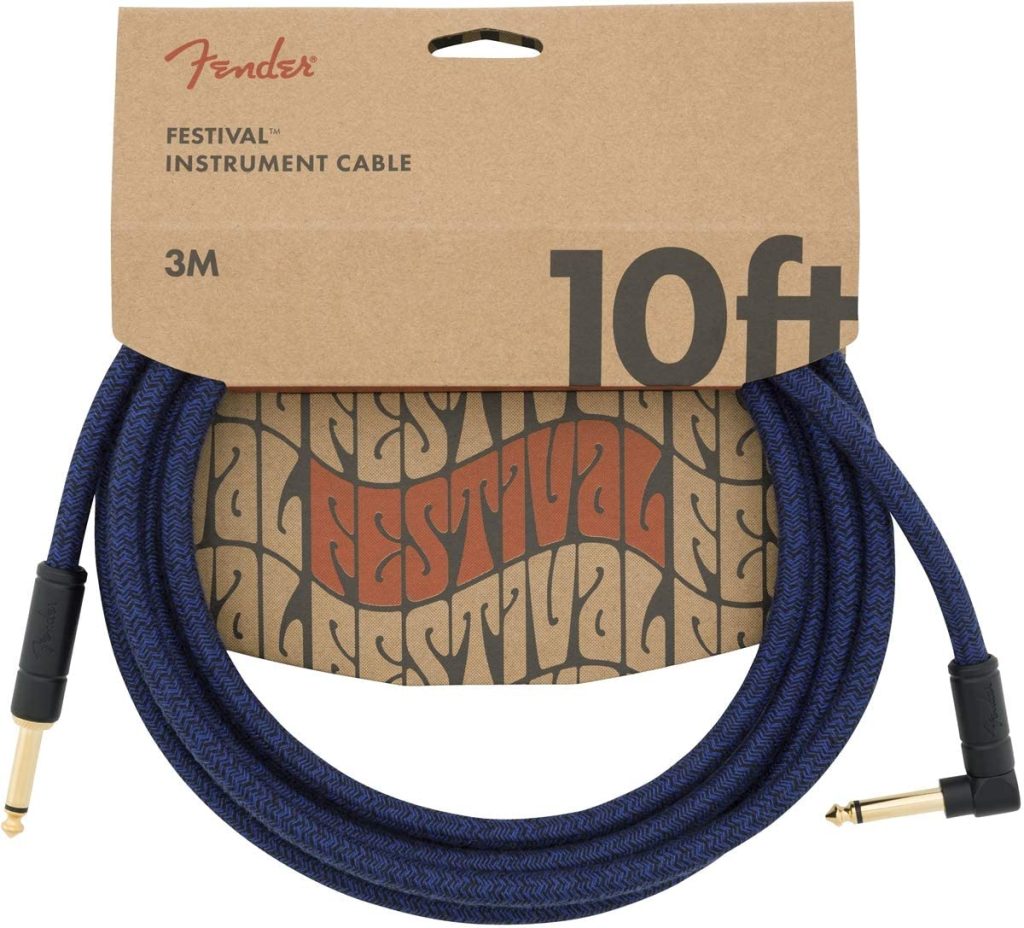 Fender 0990910073 Festival Straight to Right Angle Instrument Cable - 10 foot Blue Dream