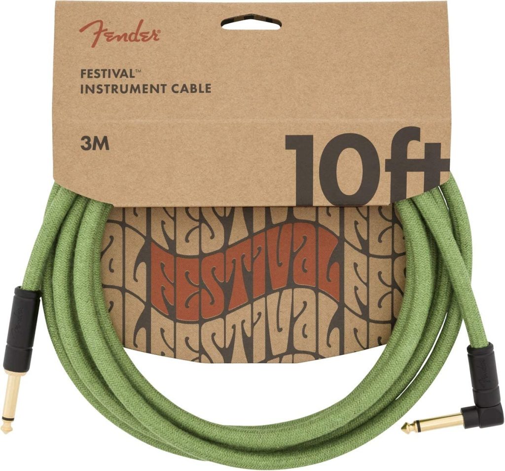 Fender 0990910062 Festival Hemp Straight to Right Angle Instrument Cable - 10 foot Green