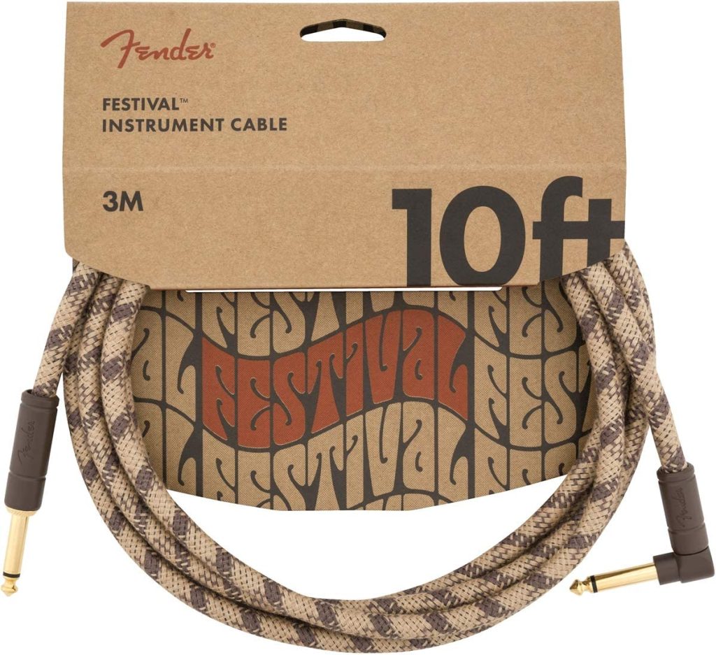 Fender 0990910022 Festival Hemp Straight to Right Angle Instrument Cable - 10 foot Brown Stripe
