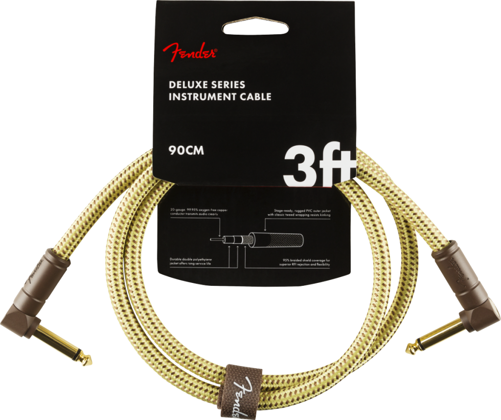 Fender 0990820098 Deluxe Series Right Angle to Right Angle Instrument Cable - 3 foot Tweed