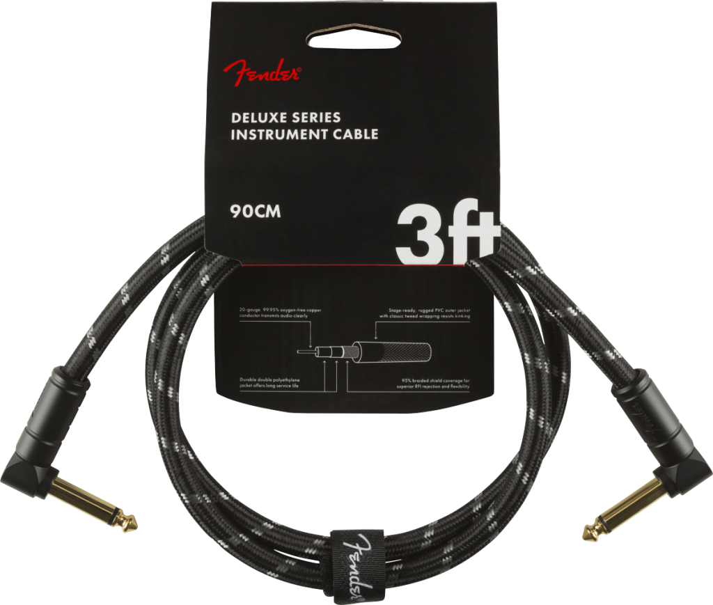 Fender 0990820096 Deluxe Series Right Angle to Right Angle Instrument Cable - 3 foot Black Tweed