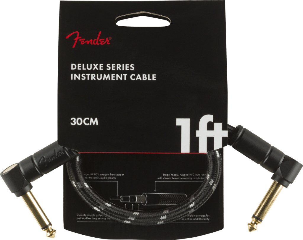 Fender 0990820095 Deluxe Series Right Angle to Right Angle Instrument Cable - 1 foot Black Tweed