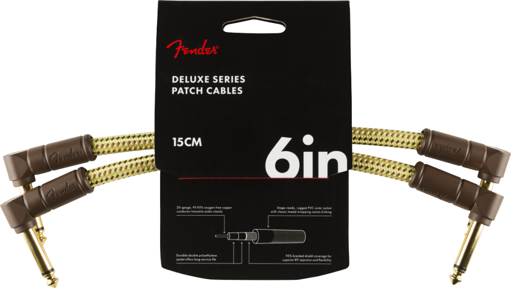 Fender 0990820088 Deluxe Series Right Angle to Right Angle Instrument Cable - 6 inch Tweed (2-pack)