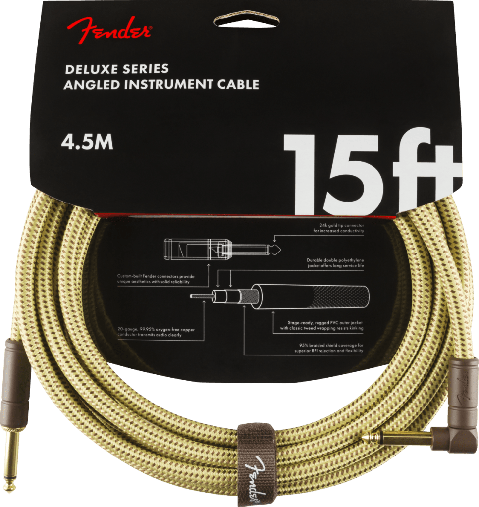Fender 0990820086 Deluxe Series Straight to Right Angle Instrument Cable - 15 foot Tweed
