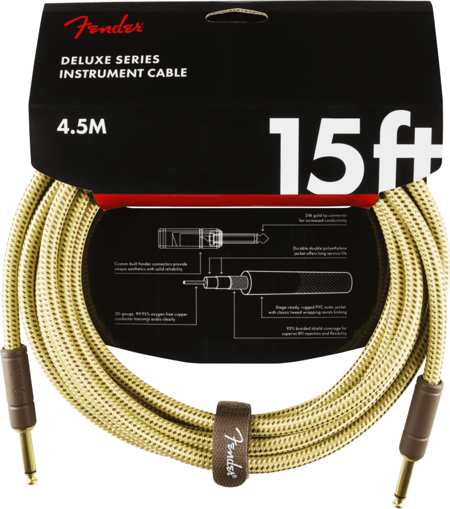 Fender 0990820084 Deluxe Series Straight to Straight Instrument Cable - 15 foot Tweed