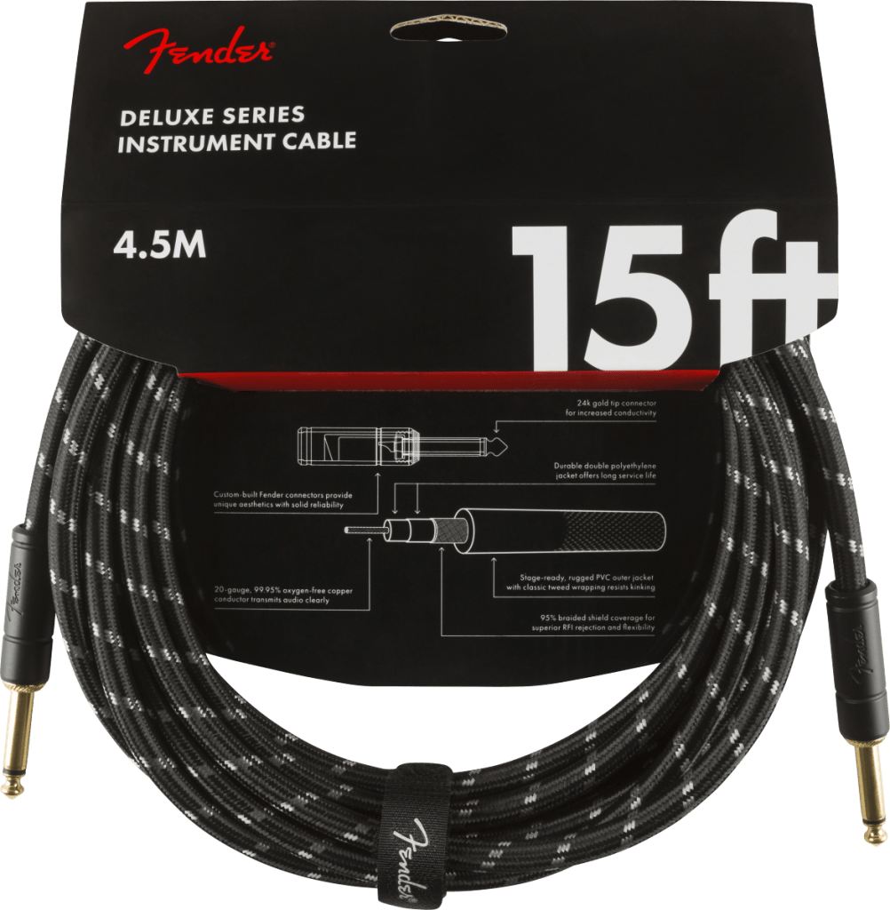 Fender 0990820083 Deluxe Series Straight to Straight Instrument Cable - 15 foot Black Tweed