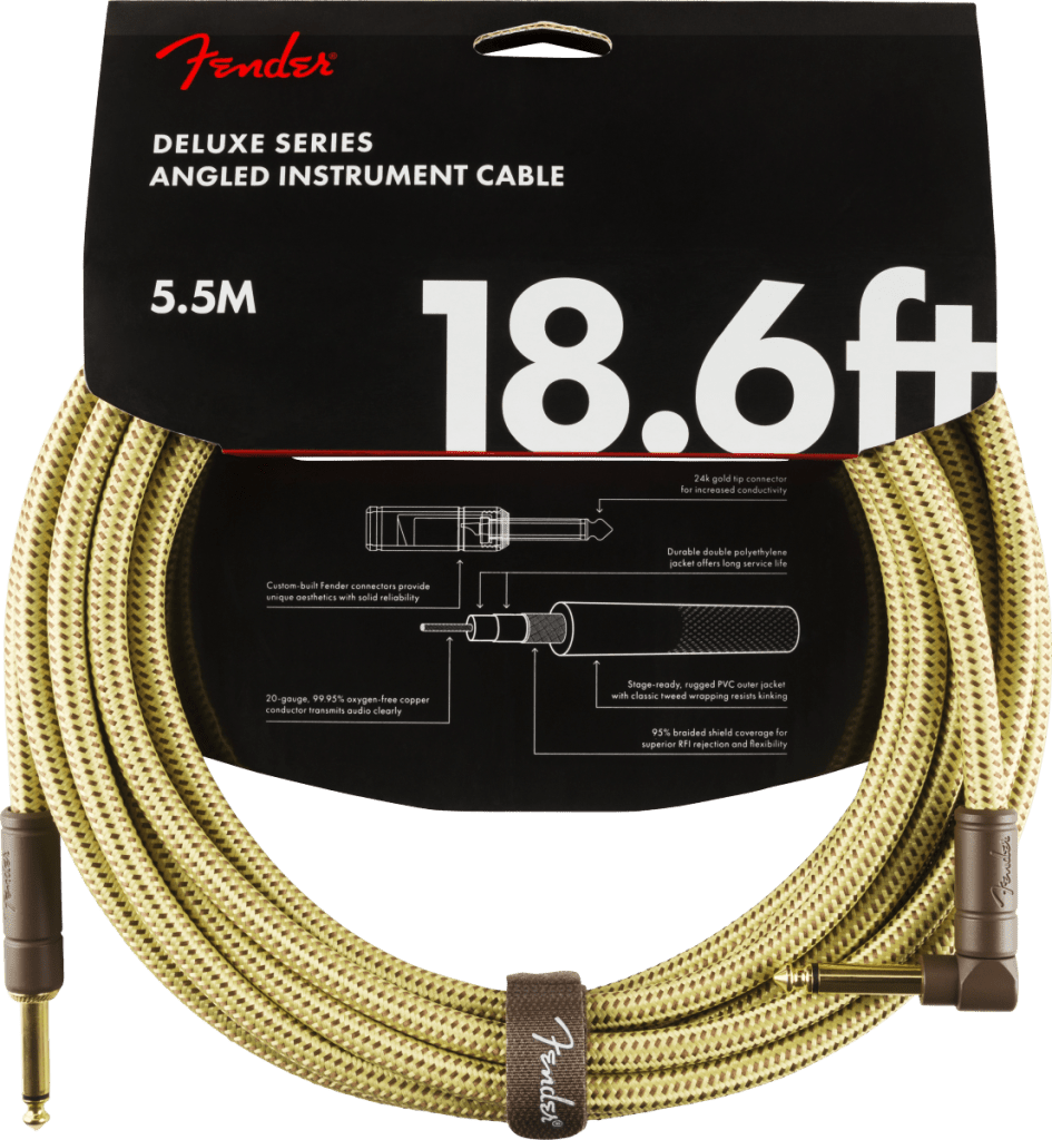 Fender 0990820082 Deluxe Series Straight to Right Angle Instrument Cable - 18.6 foot Tweed