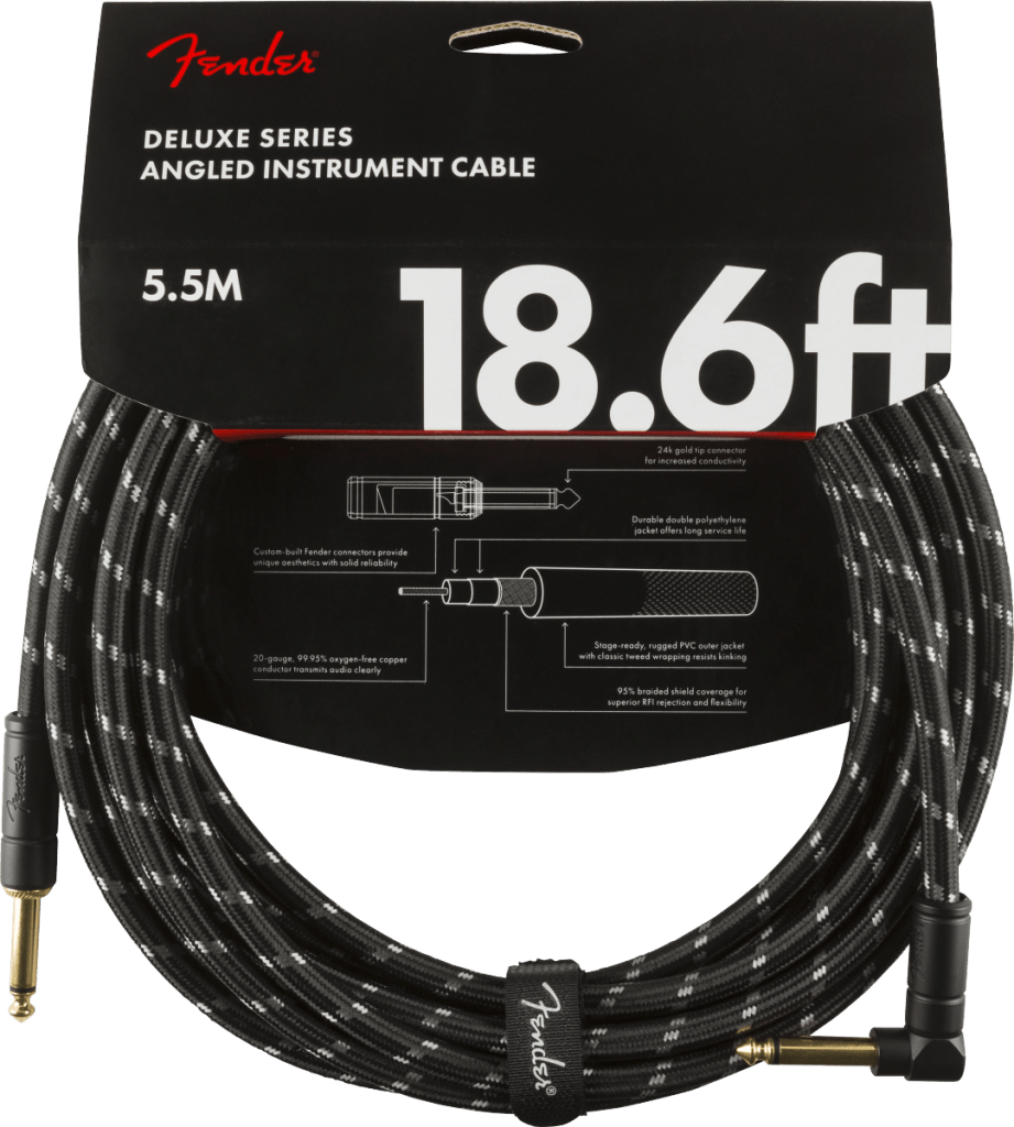 Fender 0990820079 Deluxe Series Straight to Right Angle Instrument Cable - 18.6 foot Black Tweed