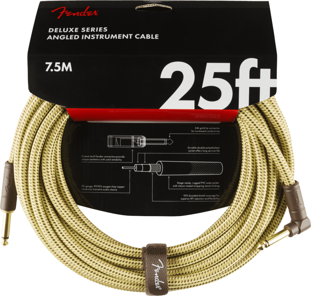 Fender 0990820078 Deluxe Series Straight to Right Angle Instrument Cable - 25 foot Tweed
