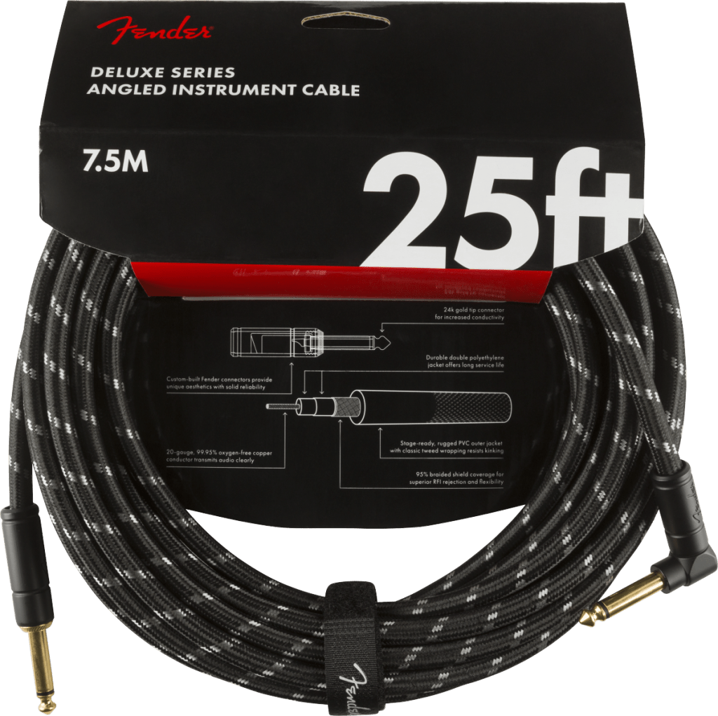 Fender 0990820077 Deluxe Series Straight to Right Angle Instrument Cable - 25 foot Tweed