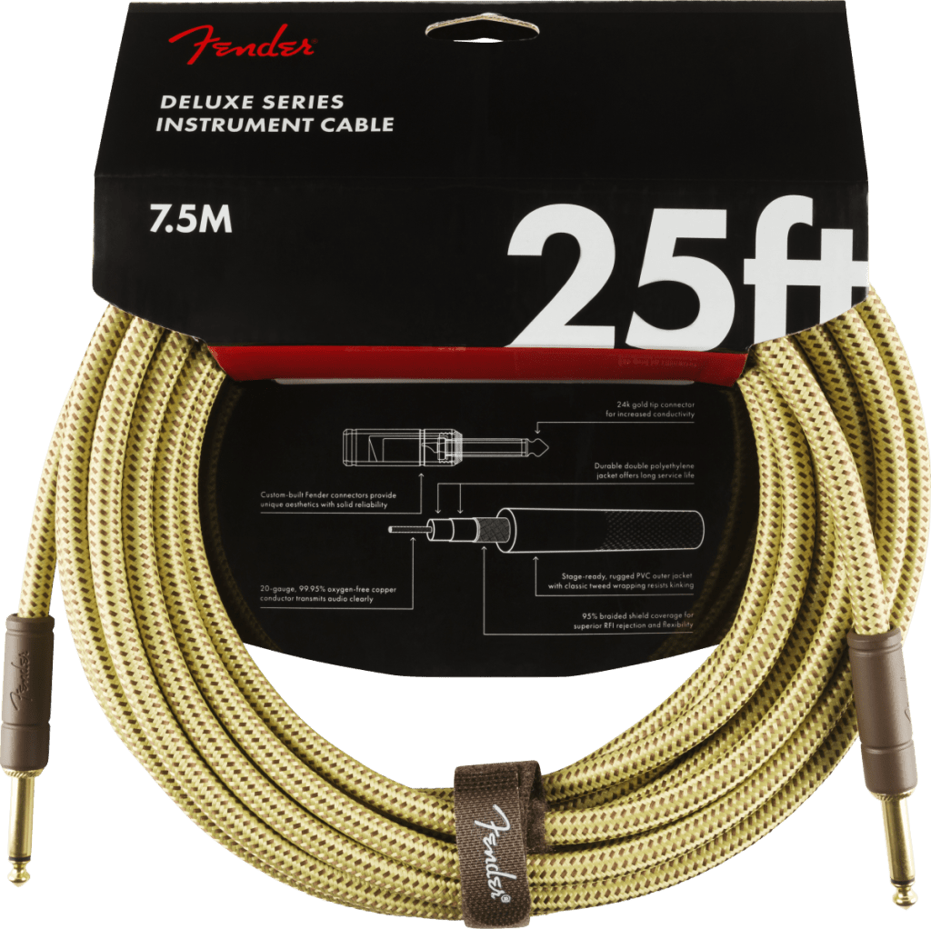 Fender 0990820076 Deluxe Series Straight to Straight Instrument Cable - 25 foot Tweed