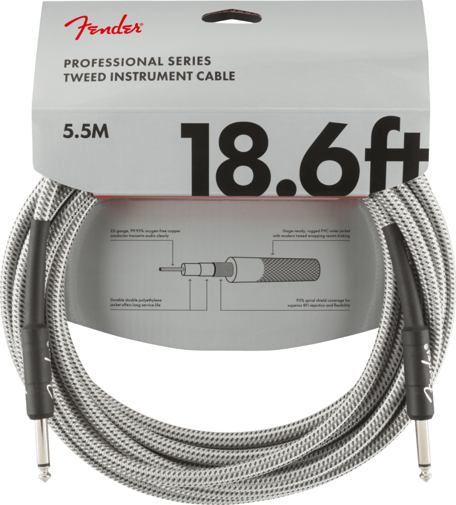 Fender 0990820069 Professional Series Straight to Straight Instrument Cable - 18.6 foot White Tweed