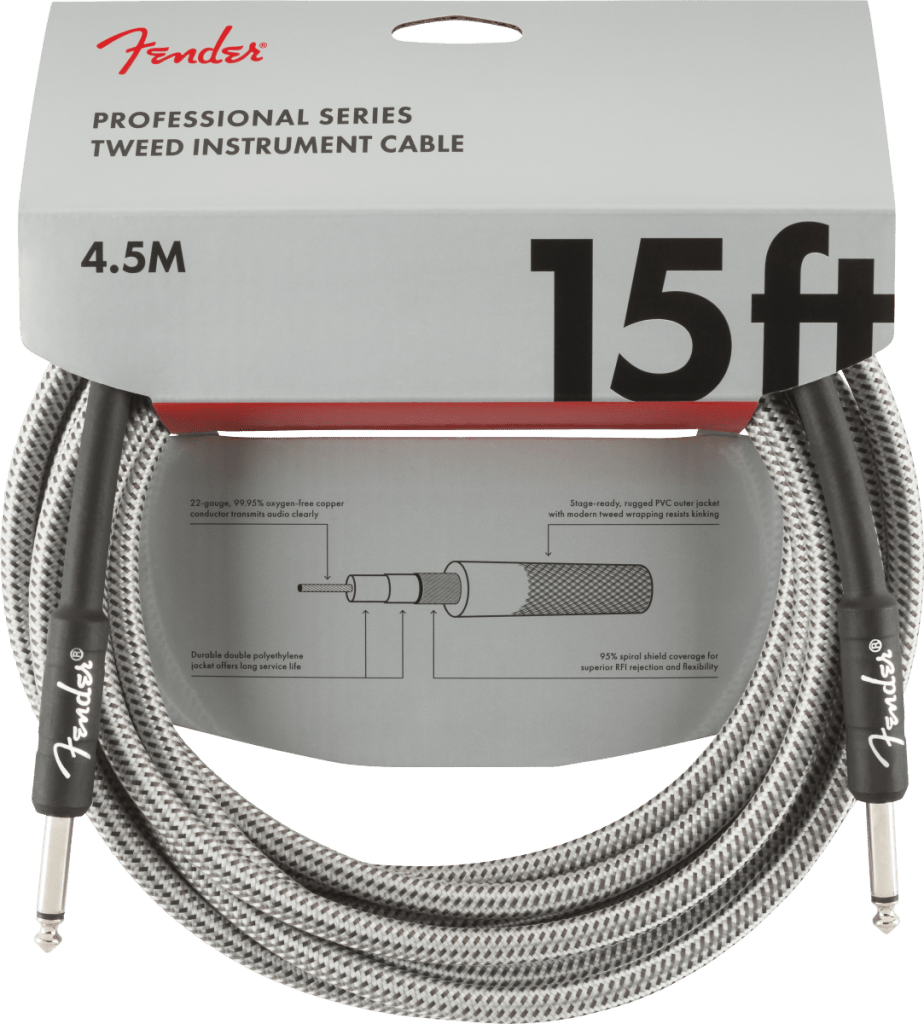 Fender 0990820066 Professional Series Straight to Straight Instrument Cable - 15 foot White Tweed