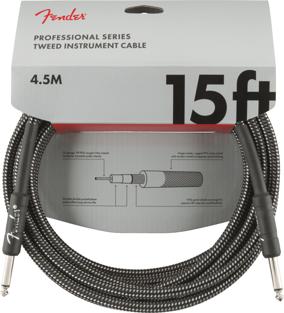 Fender 0990820065 Professional Series Straight to Straight Instrument Cable - 15 foot Gray Tweed