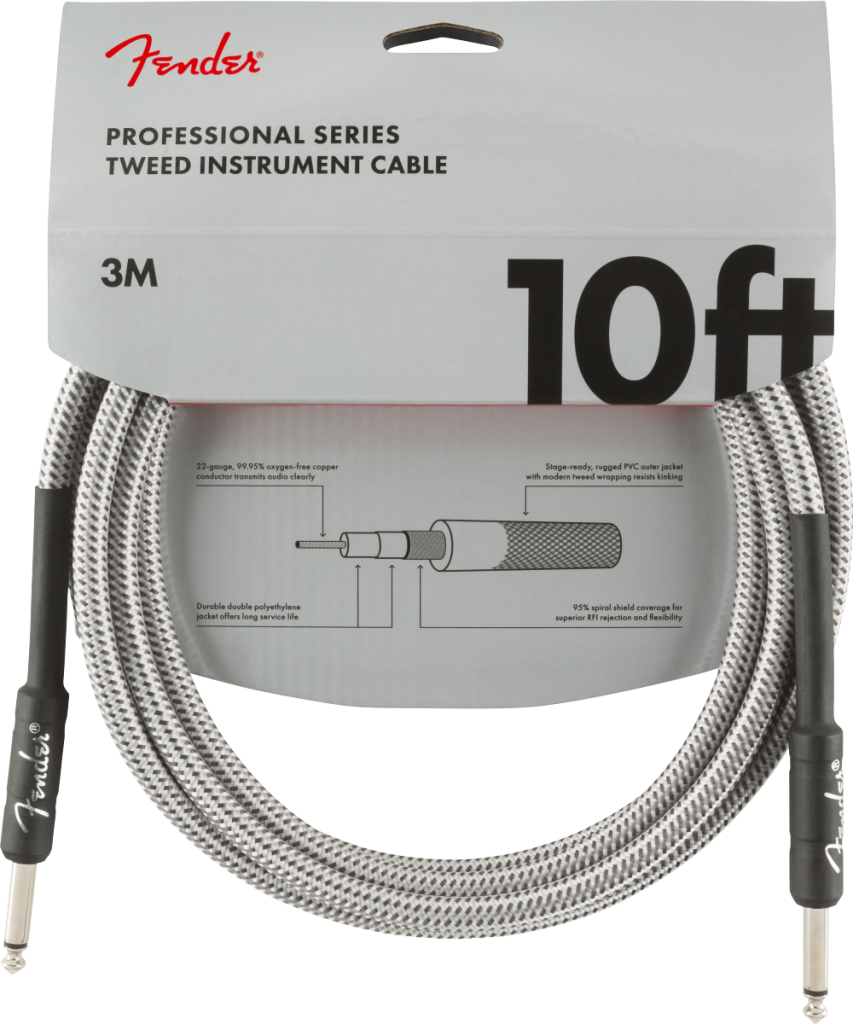 Fender 0990820063 Professional Series Straight to Straight Instrument Cable - 10 foot White Tweed