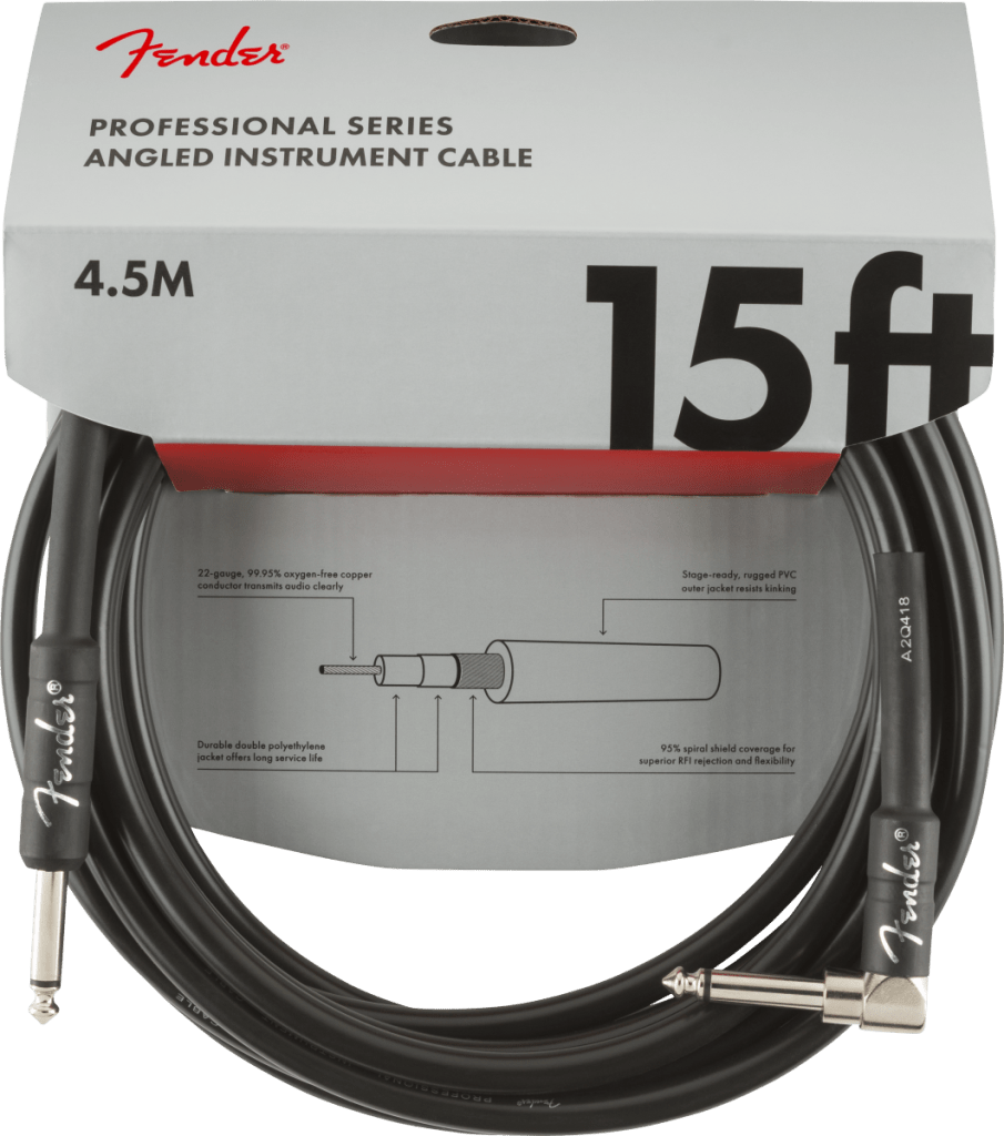 Fender 0990820059 Professional Series Straight to Right Angle Instrument Cable - 15 foot Black