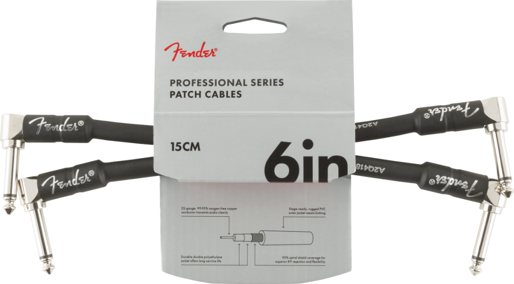 Fender 0990820023 Professional Series Angled to Angled Instrument Cable - 6 inch Black (2-pack)