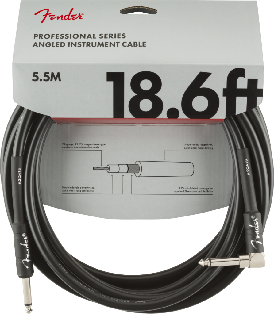 Fender 0990820019 Professional Series Straight to Right Angle Instrument Cable - 18.6 foot Black