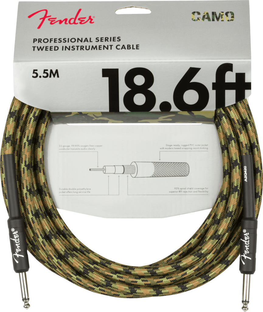 Fender 0990818176 Professional Series Straight to Straight Instrument Cable - 18.6-foot Woodland Camo