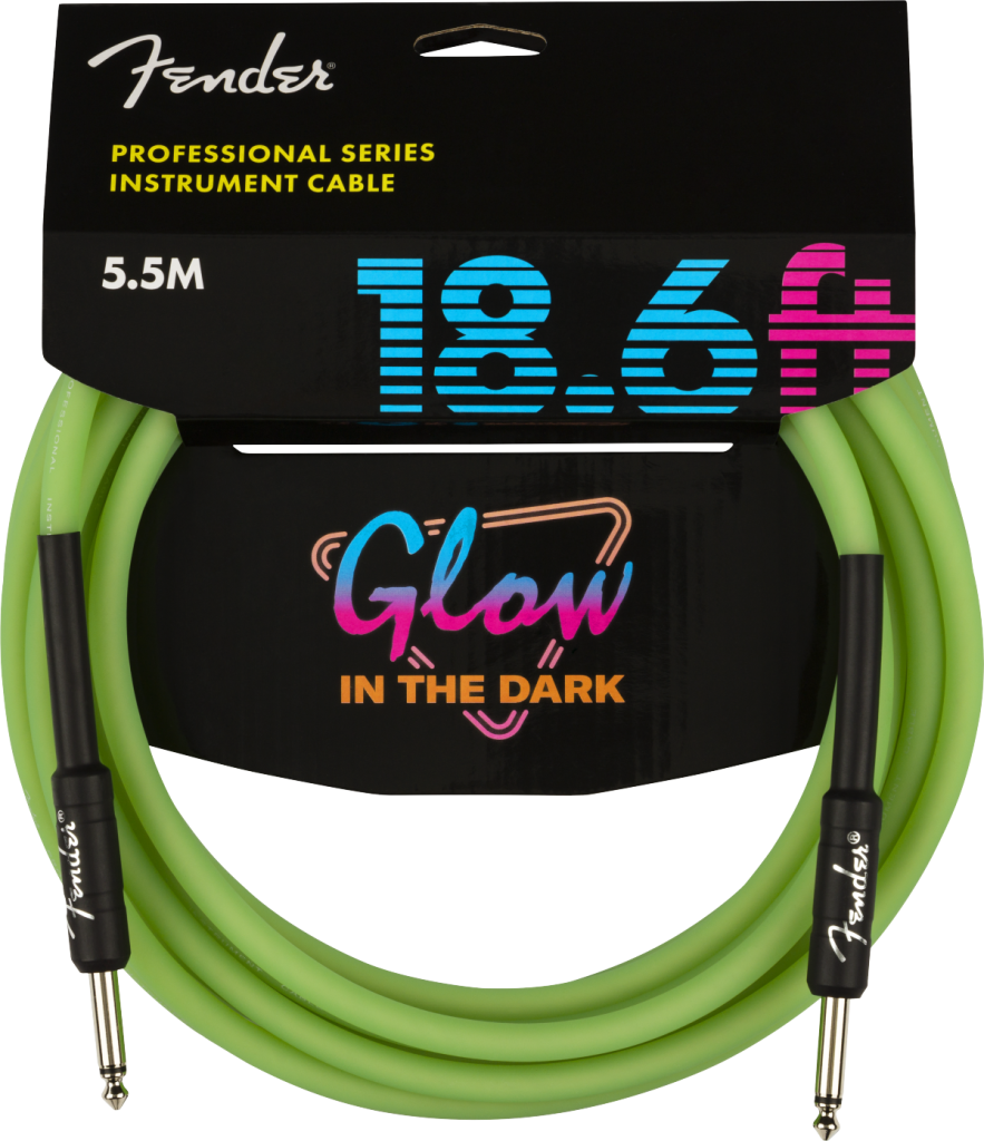 Fender Professional Series Glow in the Dark Instrument Cable, Straight/Straight, Green, 18.6ft