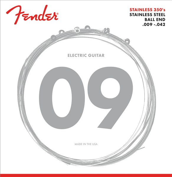 Fender Stainless 350 Electric Guitar Strings, Stainless Steel, Ball End, 350L .009-.042