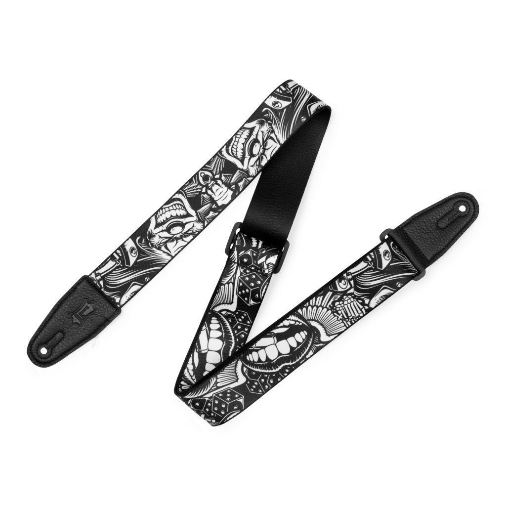 Levy's MP2TAT 2-inch Poly Tattoo Guitar Strap - Black/White Clowns